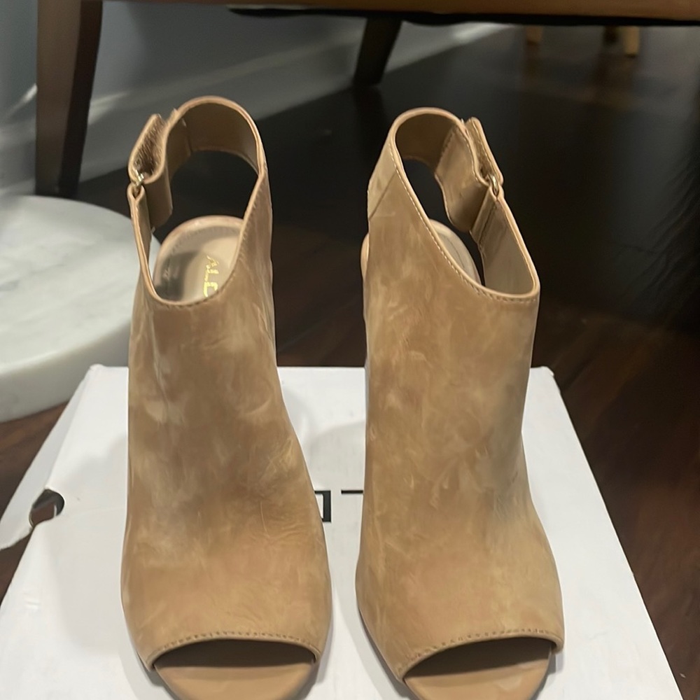 Aldo - Tan Peep toe open back 4 inch heels